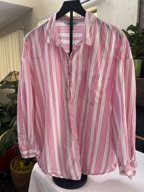 Old Navy Pink Striped The Boyfriend Shirt Long Sleeve Button Down Blouse XL